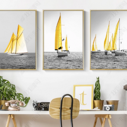 Tranh bộ 3 thuyền buồm vàng