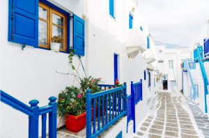 Tranh cảnh con phố Santorini