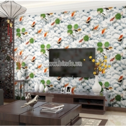 Giấy dán tường 3d Cá chép và hoa sen