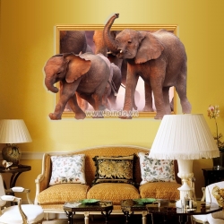 Decal dán tường Voi 3D