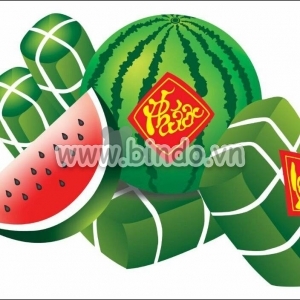 Decal dán tường Bánh chưng xanh và dưa hấu đỏ