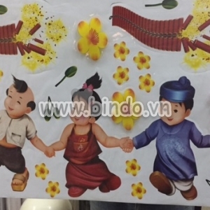 Decal dán tường Bé đón xuân