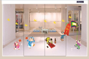 Decal dán tường Bé vui xuân cùng cây nêu và ông đồ(tết cổ truyền 2)