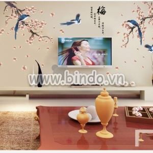 Decal dán tường Cành mai xuân và chim én