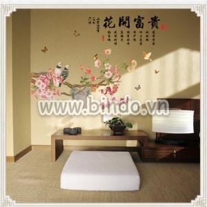 Decal dán tường Cành mai và đôi chim