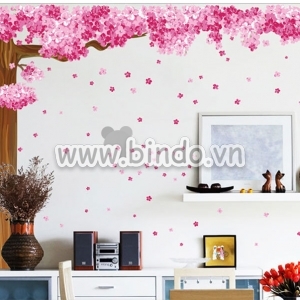 Decal dán tường Cây đào hồng 3 (dán 2 kiểu)