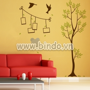 Decal dán tường Cây photo và chim én 2