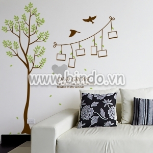 Decal dán tường Cây photo và chim én 1