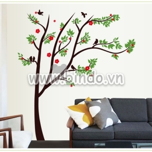 Decal dán tường Cây xanh chim non