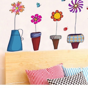 Decal dán tường Chậu cây đủ màu