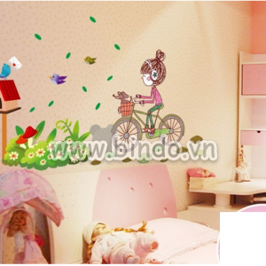 Decal dán tường Cô bé xe đạp