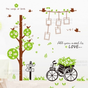 Decal dán tường Combo Cây photo va xe đạp