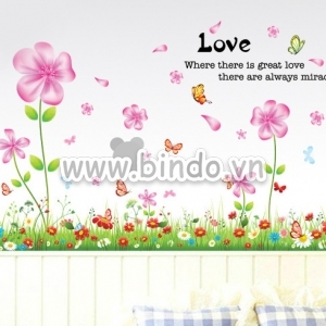 Decal dán tường Combo chân tường hoa 5 cánh hồng