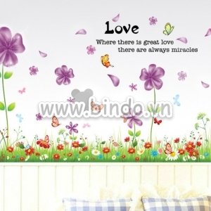 Decal dán tường Combo chân tường hoa 5 cánh tím