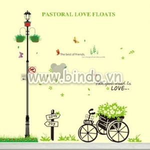 Decal dán tường Combo Cột đèn và xe đạp