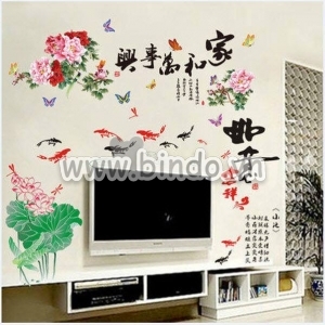 Decal dán tường Combo Đầm sen hồng 4 và Hoa mẫu đơn 4