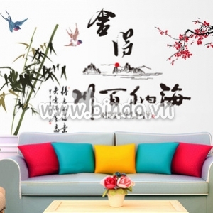 Decal dán tường Combo Hoa, Cây và Núi