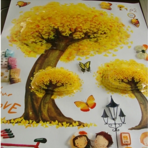 Decal dán tường Công viên mùa thu 3D