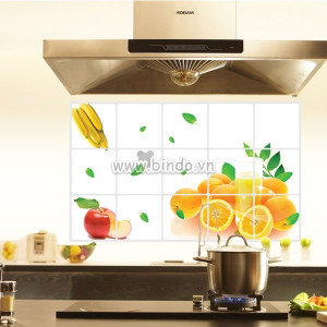 Decal dán tường Dán bếp trái cây chuối, táo, chanh
