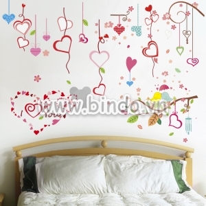 Decal dán tường Dây leo trái tim sắc màu