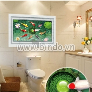 Decal dán tường Decal 3D Hồ Cá chép Koi 3