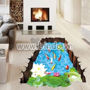 Decal dán tường Decal 3D Hồ Cá chép Koi 5