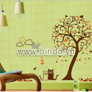 Decal dán tường Đôi mèo và cây