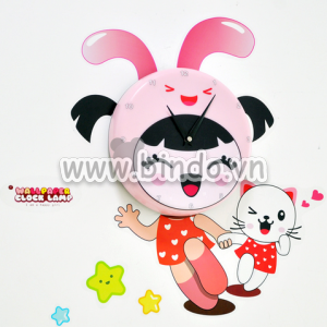 Decal dán tường Đồng hồ bé thỏ hồng