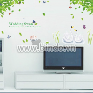 Decal dán tường Giàn cây xanh và thiên nga
