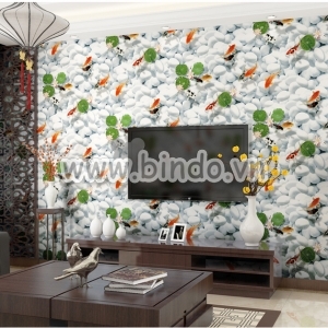 Giấy dán tường 3d Cá chép và hoa sen