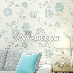 Giấy dán tường 3d họa tiết hoa xanh
