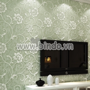 Giấy dán tường 3d họa tiết hoa xanh nhạt