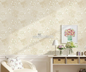 Giấy dán tường 3d hoa vàng đồng nhạt