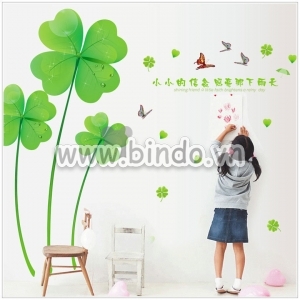 Decal dán tường Hoa 4 cánh xanh 2