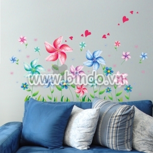 Decal dán tường Hoa 5 cánh sắc màu