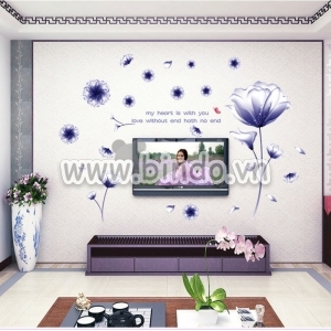 Decal dán tường Cát tường tím xanh