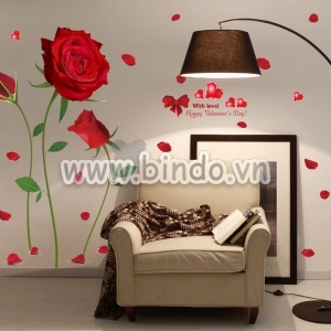 Decal dán tường Hoa hồng nhung đỏ 2