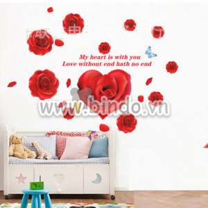 Decal dán tường Hoa hồng trái tim đỏ