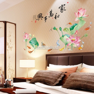 Decal dán tường Hoa sen và cá chép 2