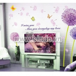 Decal dán tường Hoa tú cầu tím xanh