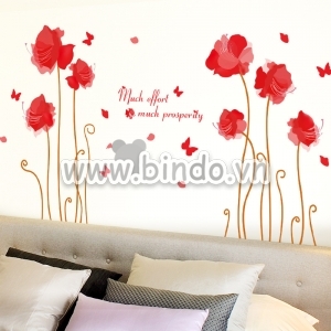Decal dán tường Hoa và bướm đỏ