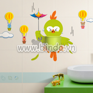 Decal dán tường Hộp đựng đồ đa năng kèm móc treo đồ hình cú mèo