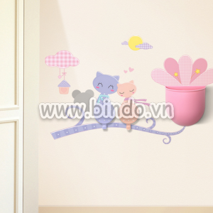 Decal dán tường Hộp đựng đồ đa năng kèm móc treo đồ hình đôi mèo