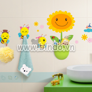 Decal dán tường Hộp đựng đồ đa năng kèm móc treo đồ hoa hướng dương