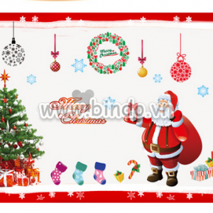 Decal dán tường Noel to 4 (ông già noel và quà tặng)
