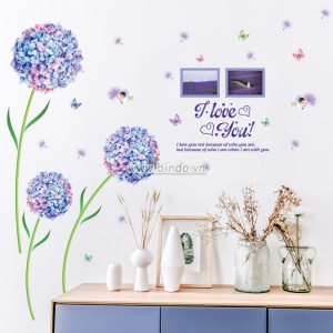 Decal dán tường Tú cầu xanh tím
