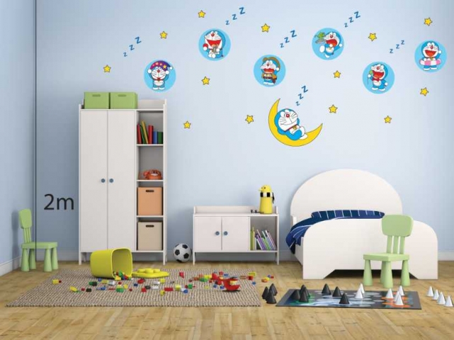 Mẫu giấy dán tường Doraemon phòng ngủ dành cho trẻ nhỏ