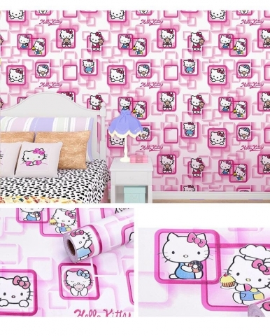 Mẫu Giấy Dán Tường Hello Kitty Dễ Thương Cho Phòng Ngủ
