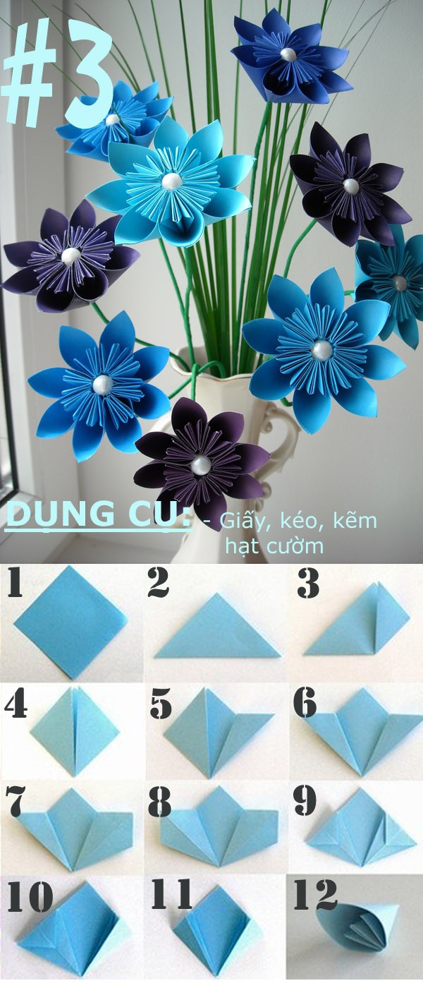 Giới thiệu 4 kiểu hoa giấy đẹp dùng trong trang trí có cách gấp đơn giản 3