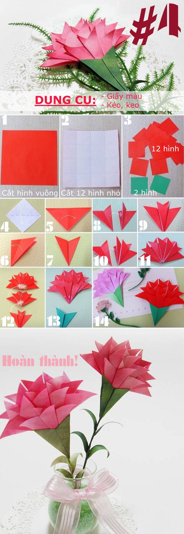 Giới thiệu 4 kiểu hoa giấy đẹp dùng trong trang trí có cách gấp đơn giản 4